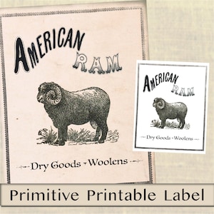 Etichetta Primitive Sheep Dry Goods / Woolens - Download digitale - Fattoria - Dispensa - Credenza - American Ram