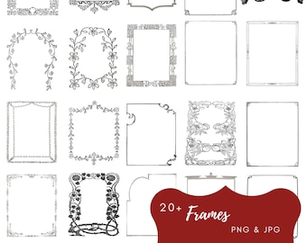 Vintage Ornate Frames Clipart: Antique Ephemera Overlays (PNG JPG Digital Download)