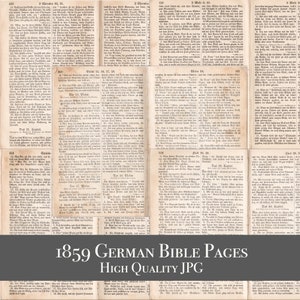 Páginas de la Biblia antigua para imprimir - Biblia alemana - Documentos antiguos de 1859 - Efímeras para diario de las Escrituras - Descarga digital