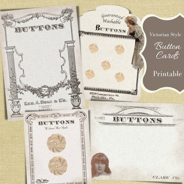 Button Display Cards - Antique Button Card - Digital Printable - Antique Sewing Ephemera - Victorian - Ink Saver Version