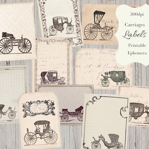 Victorian Junk Journal Pocket Tags - Kit Junk Journal imprimable - vintage Carriage Ephemera - Junk Journal Digitals - Feuille de collage