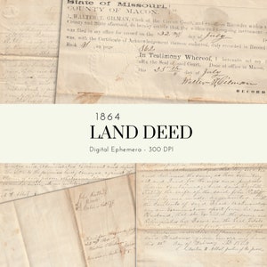 Escritura de propiedad antigua digital ~ Documentos de la Guerra Civil ~ Efímeras escritas a mano ~ Papel antiguo para diario basura ~ Documentos legales victorianos - Escritura