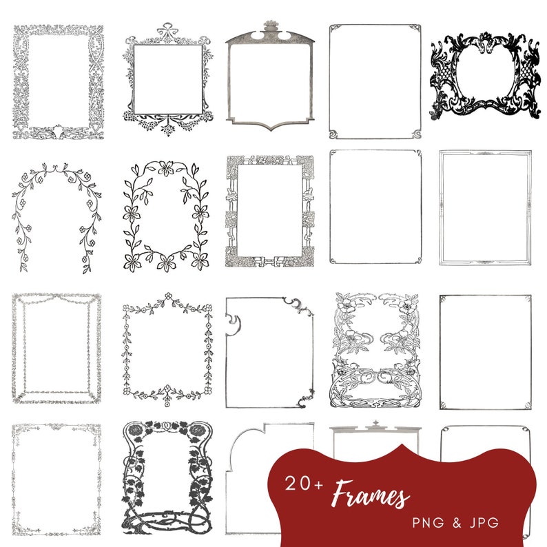 Digital Ornate Frames Photo Overlays Clipart Borders Vintage Instant