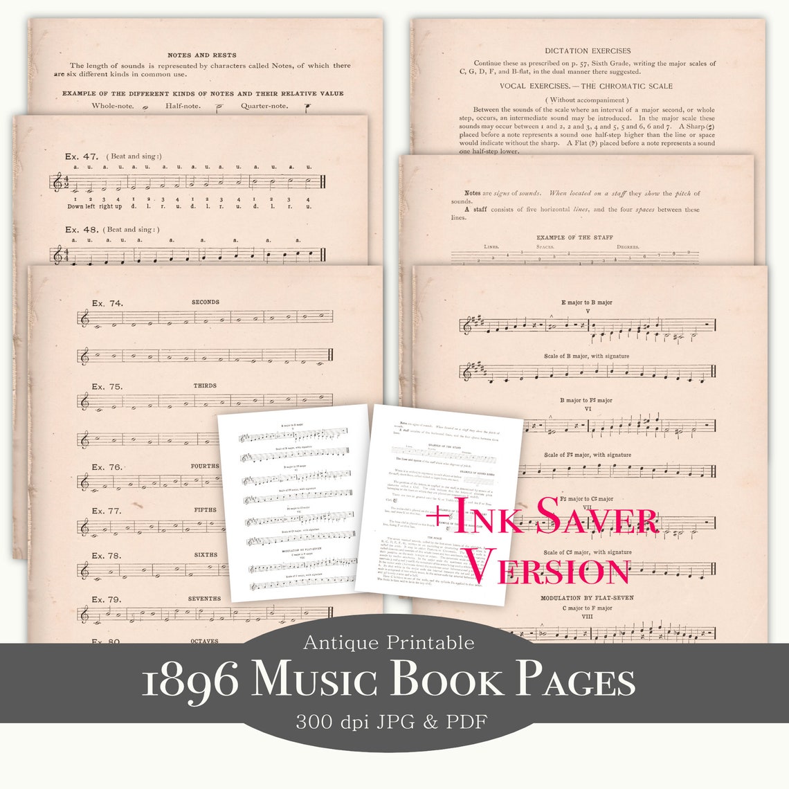Printable Music School Book Pages - Basic Junk Journal Papers - Digital ...