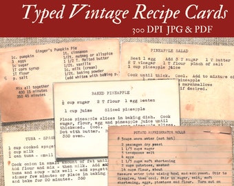 Vintage Typed Recipe Cards: Printable Baking Recipes (Digital Download)
