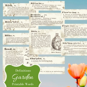 Jardin Journal mots - définitions imprimables - scrapbooking - éphémères - grunge vintage - feuille de collage en téléchargement numérique - pages de dictionnaire