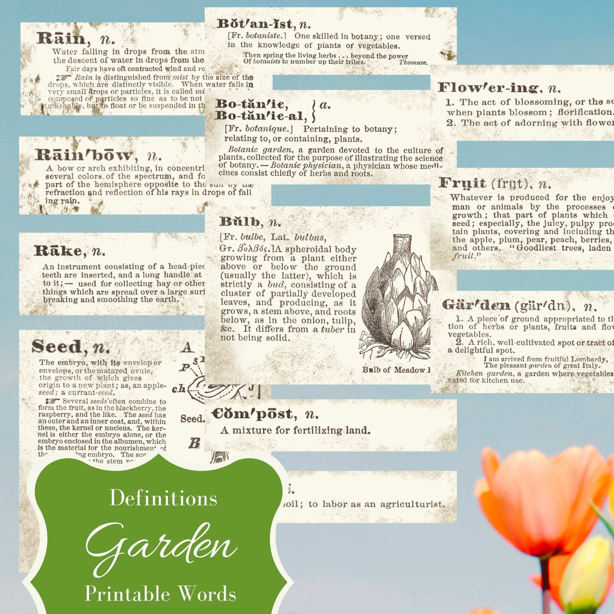 Garden Journal Words Printable Definitions Scrapbooking Ephemera
