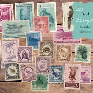 Znaczki pocztowe z ptakami - podróbki - drukowane efemerydy - artykuły do dziennika śmieci - zabytkowy album ornitologiczny - natura - pobieranie cyfrowe