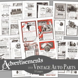 Autoteile Vintage Print Ads von 1918 - Auto Werbung - 1900 Automobile Retro Man Höhle - Garage Tankstelle Junk Journal
