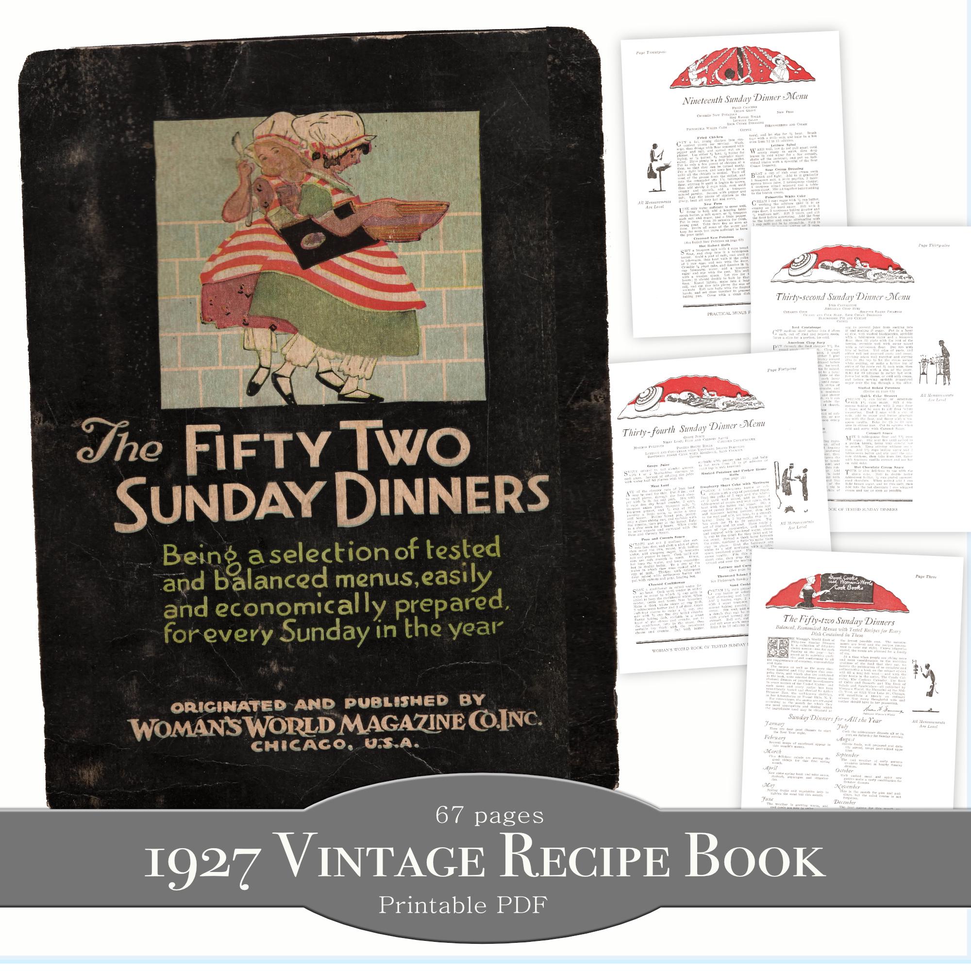 1927 Vintage Printable Recipe Book - the 52 Sunday Dinners - From 1920s ...