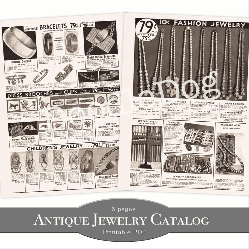 Printable Antique Jewelry Catalog Pages Vintage Book Papers Junk