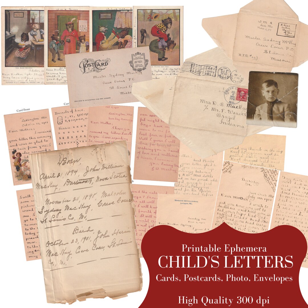 Digital Vintage Child's Letters, Postcards, Envelopes ~ Ephemera ~ Old ...
