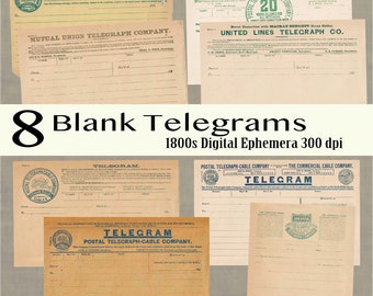 Digital Vintage Telegram Template from the 1800s, Printable Telegrams, Antique Prop, Junk Journal Printable, collage sheet