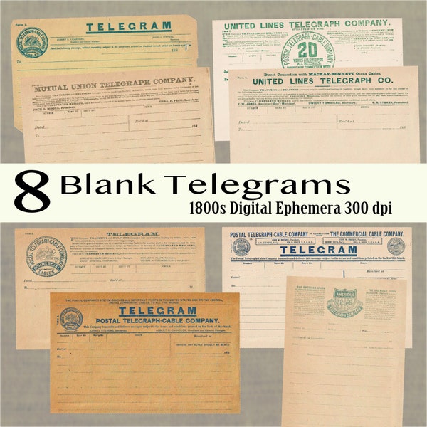 Digital Vintage Telegram Template from the 1800s, Printable Telegrams, Antique Prop, Junk Journal Printable, collage sheet