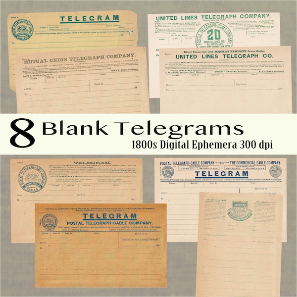 Digital Vintage Telegram Template from the 1800s, Printable Telegrams, Antique Prop, Junk Journal Printable, collage sheet