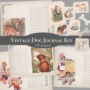 Kit diario spazzatura per cani / Carta digitale per cuccioli vintage / Amante dei cani Ephemera / Foderato Papers Fussy Cuts Tags / Kit diario per cani / Stampabili per cani