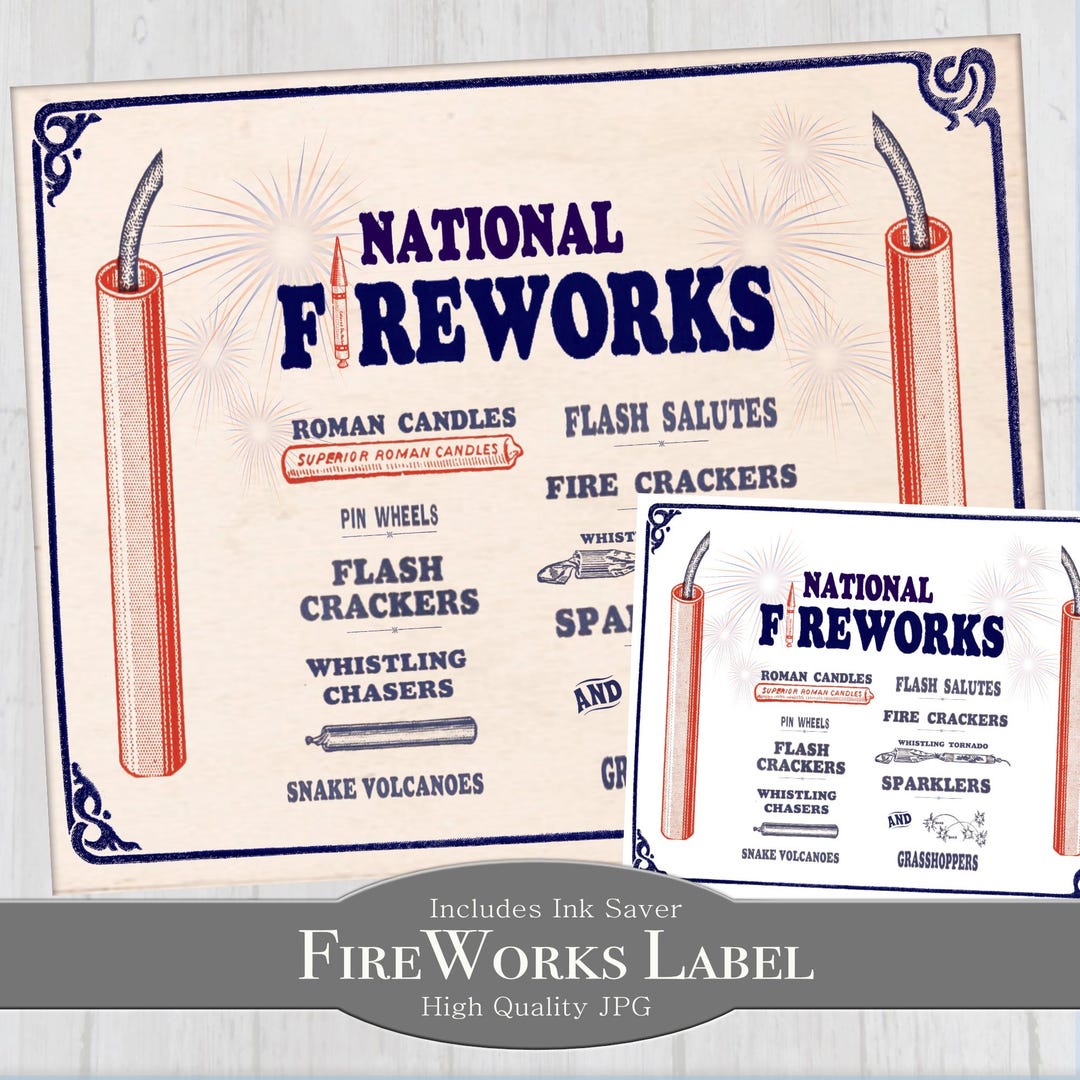 Primitive Patriotic Fireworks Label - Digital Download - Americana ...
