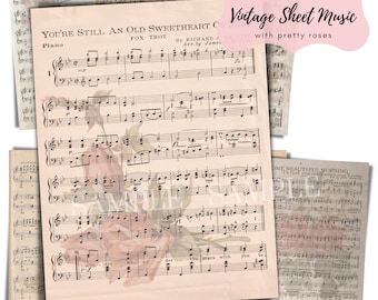 Vintage Roses Sheet Music: Junk Journal Ephemera (Digital Download)