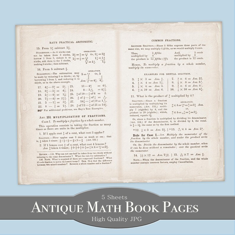Sback Math Book Pages Printable Antique Math Book Pages: Vintage Ephemera (digital Download ...