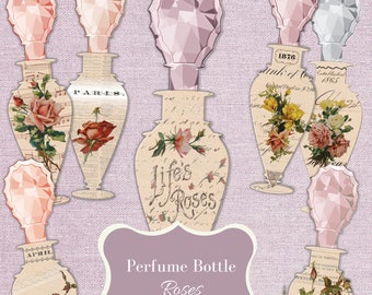 Printable Rose Perfume Bottle Ephemera: Shabby Chic Junk Journal (PDF)