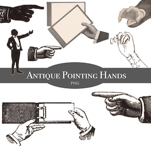 Clipart Hand wijzen - Clipart antieke hand wijzende vinger - Vintage Hand met een boek - Steampunk | Victoriaans