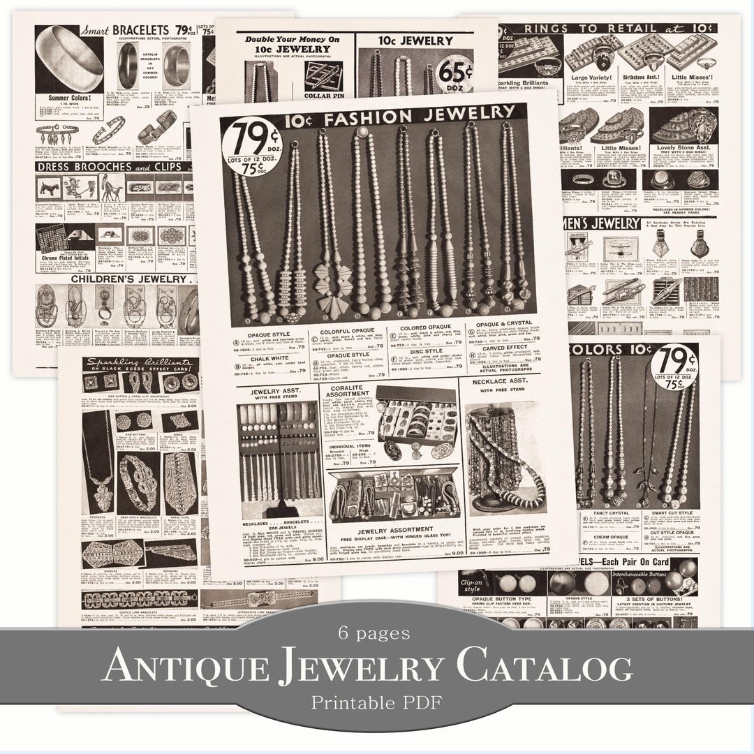 Printable Antique Jewelry Catalog Pages Vintage Book Papers Junk