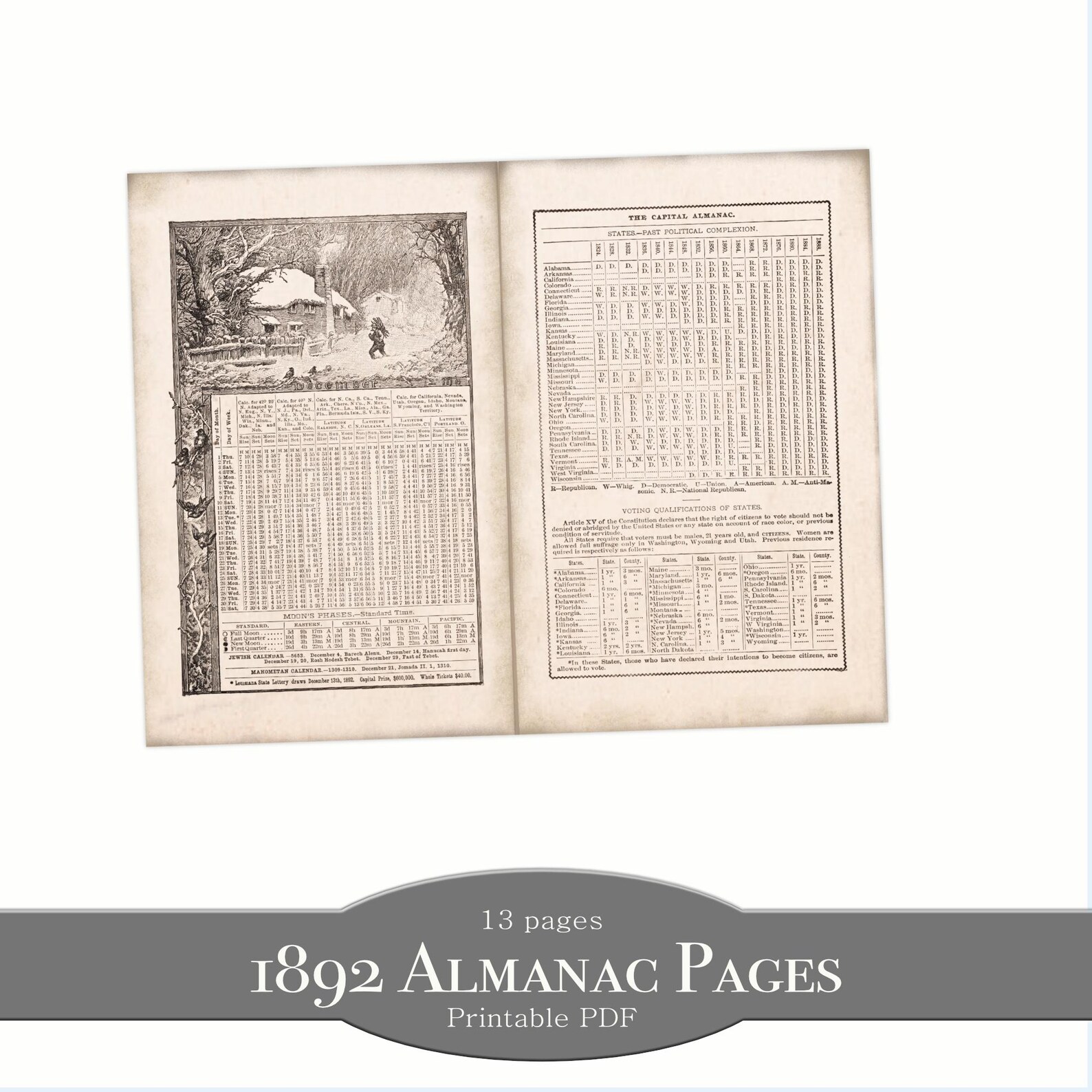 Printable 1892 Antique Almanac Pages: Junk Journal Ephemera (digital ...