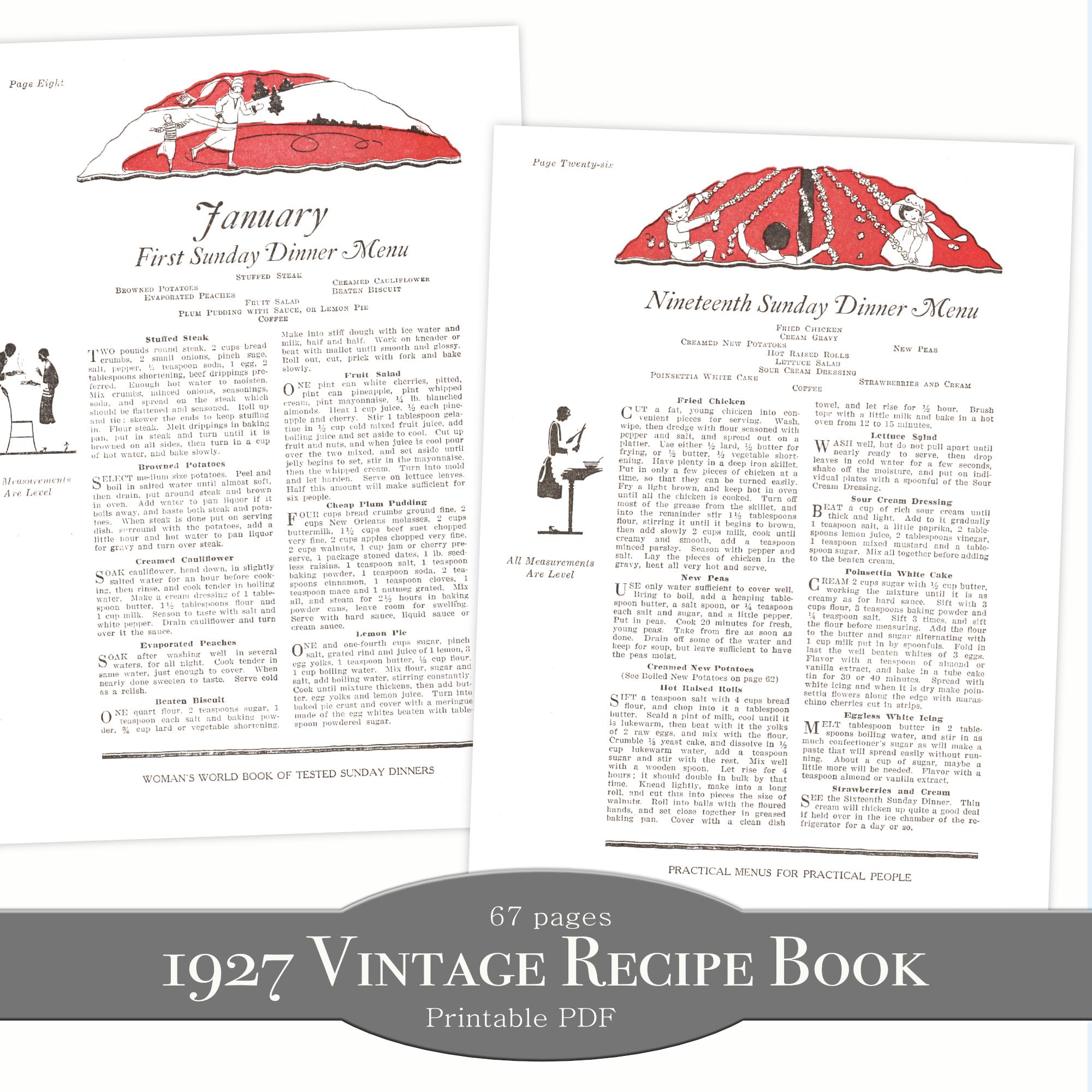 1927 Vintage Printable Recipe Book - the 52 Sunday Dinners - From 1920s ...