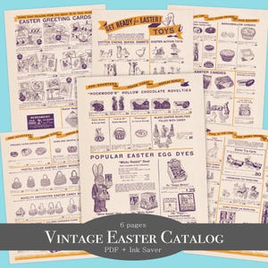 Páginas para impressão de catálogo de Páscoa vintage - Diário de lixo - Economizador de tinta - Coelhinhos - Chocolate - Anúncios - Suprimentos para fazer cartões de primavera