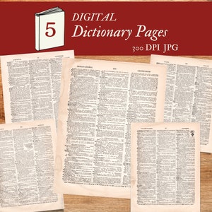 Printable Antique Dictionary Pages - Old Book Pages - Vintage Digital Dictionary - Junk journal