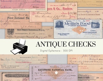 Antike Bank Schecks Ephemera: Junk Journal Papier (Digitaler Download)