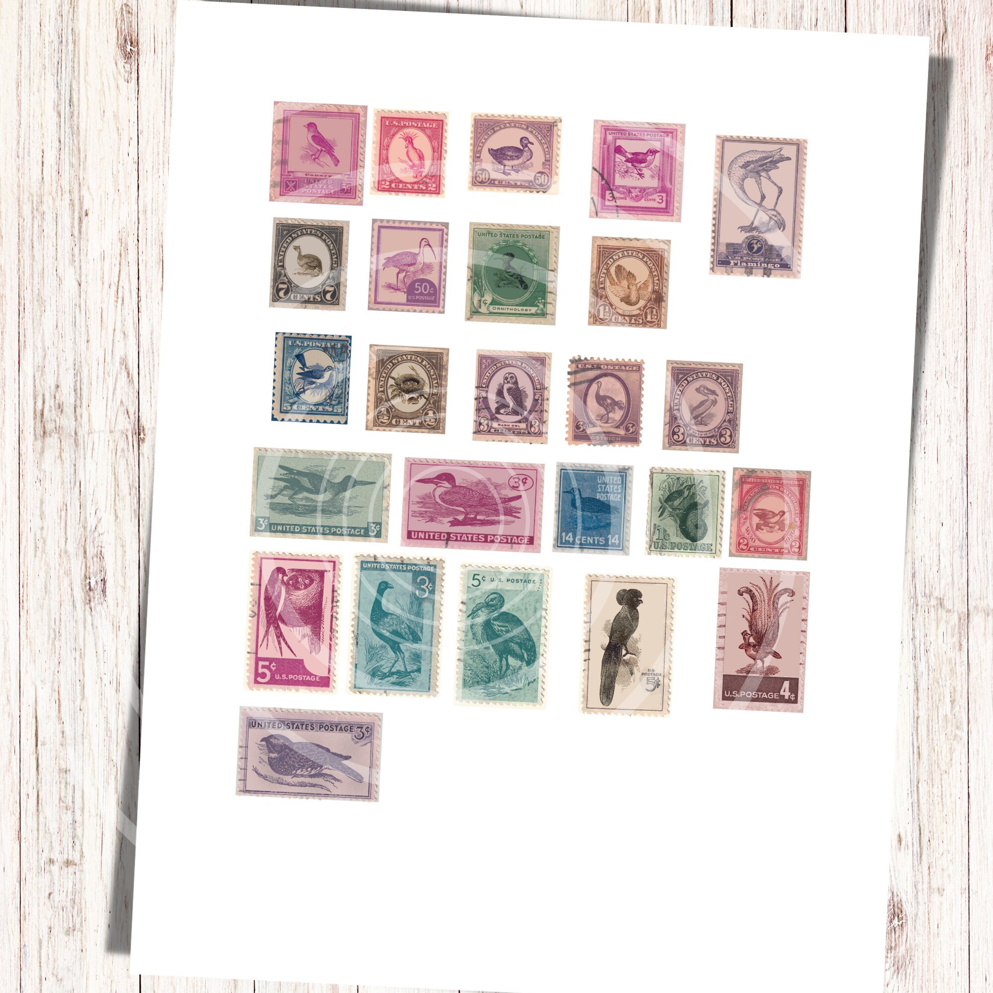 Bird Postage Stamps - Faux - Printable Ephemera - Junk Journal Supplies ...