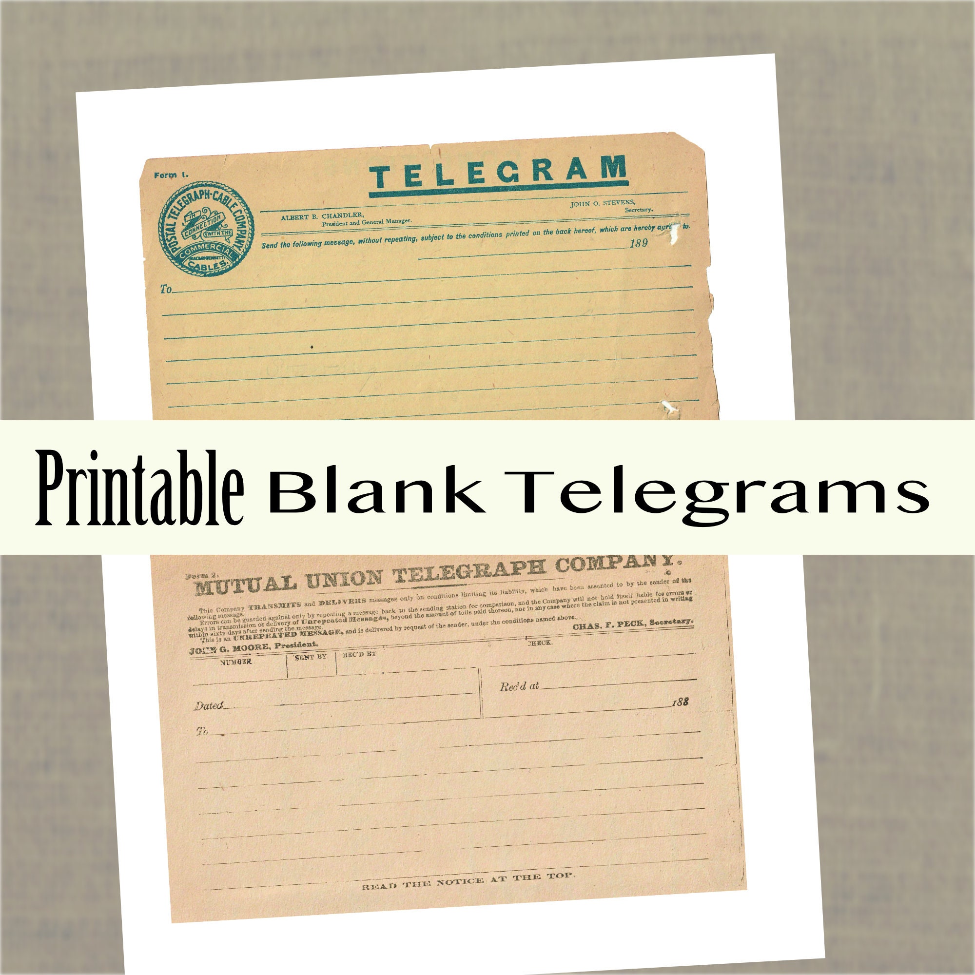 Digital Vintage Telegram Template From the 1800s, Printable Telegrams ...