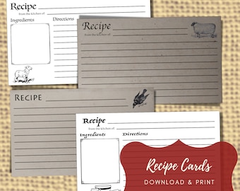 Vintage Farmhouse Recipe Card Templates: Printable Antique Design (Digital Download)