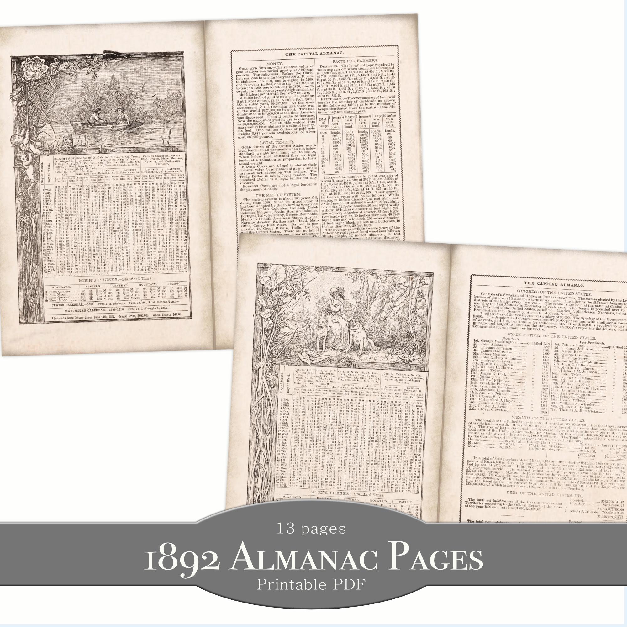 Printable 1892 Antique Almanac Pages: Junk Journal Ephemera (digital ...