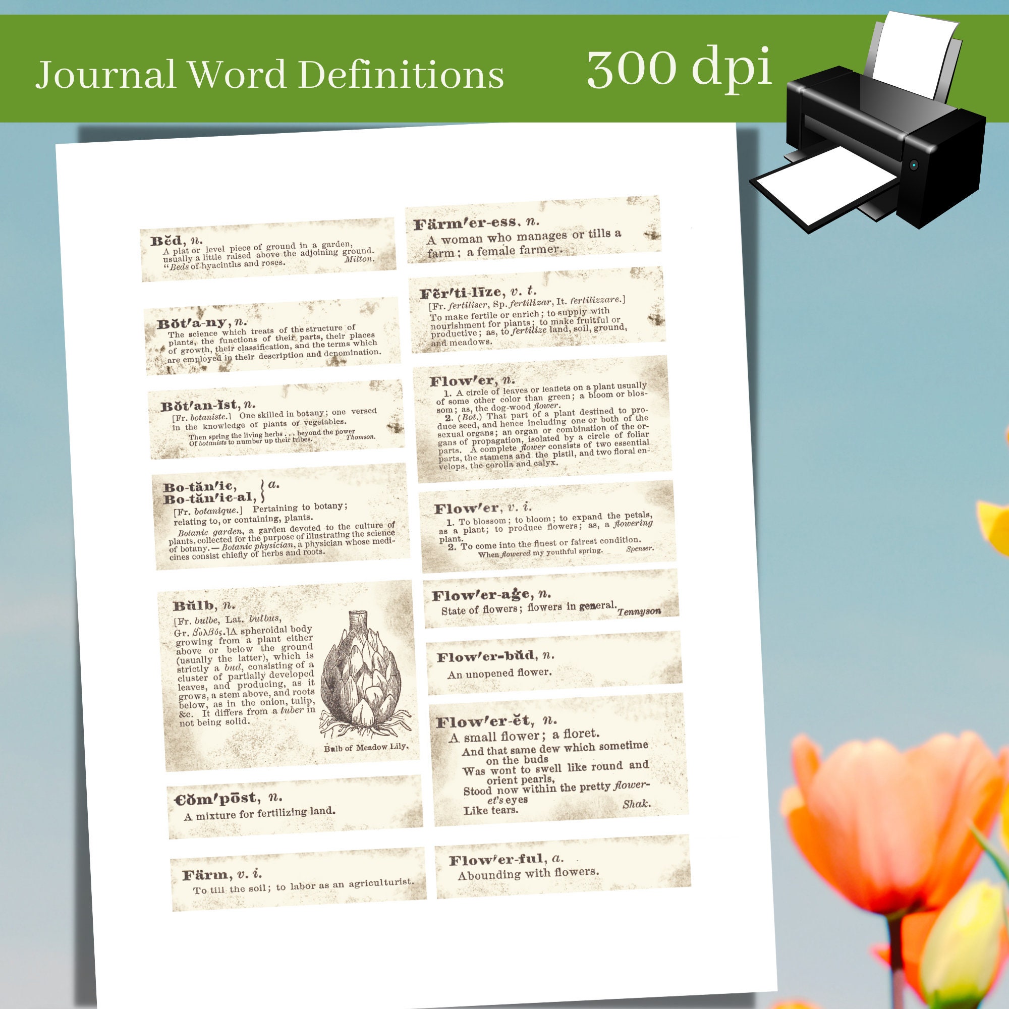 Garden Journal Words Printable Definitions Scrapbooking Ephemera