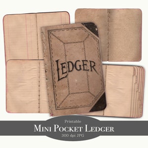Digitales Vintage Mini Pocket Ledger für Junk Journals mit Alphabet Tabs, linierte Seiten, Grungy kleines Notizbuch, druckbare Ephemera
