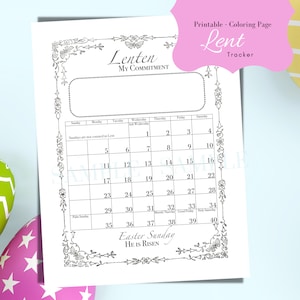 Printable Lent Tracker - PDF Download - 40 day Lenten sacrifice - Planner - Calendar - Journal - Coloring Sheet for Adults and Kids - Easter