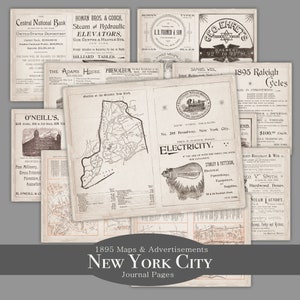 Páginas para impressão do Junk Journal da cidade de Nova York 1895 Mapas e anúncios - Páginas de livros antigos - Download digital - Pacote Ephemera