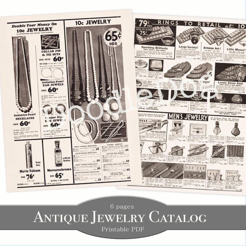 Printable Antique Jewelry Catalog Pages Vintage Book Papers Junk