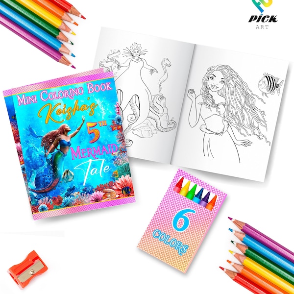 Editable Mini Coloring book | Mermaid Coloring pages | Editable Activities book | Mermaid Party favor | Editable Book | DIGITAL FILE | LMM01