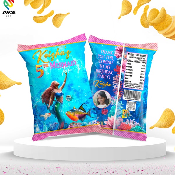 Editable Chips bag | Mermaid Birthday Template | Editable Custom bag | Editable Editable bag | Editable Birthday | DIGITAL FILE | LMM01