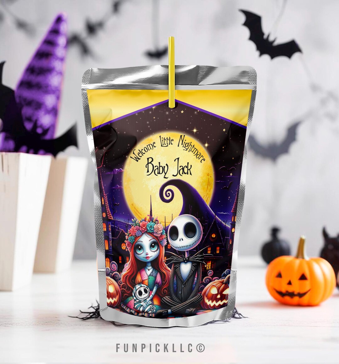 Editable Baby Shower Juice Label for DIY, Halloween Juice Pouch Label ...