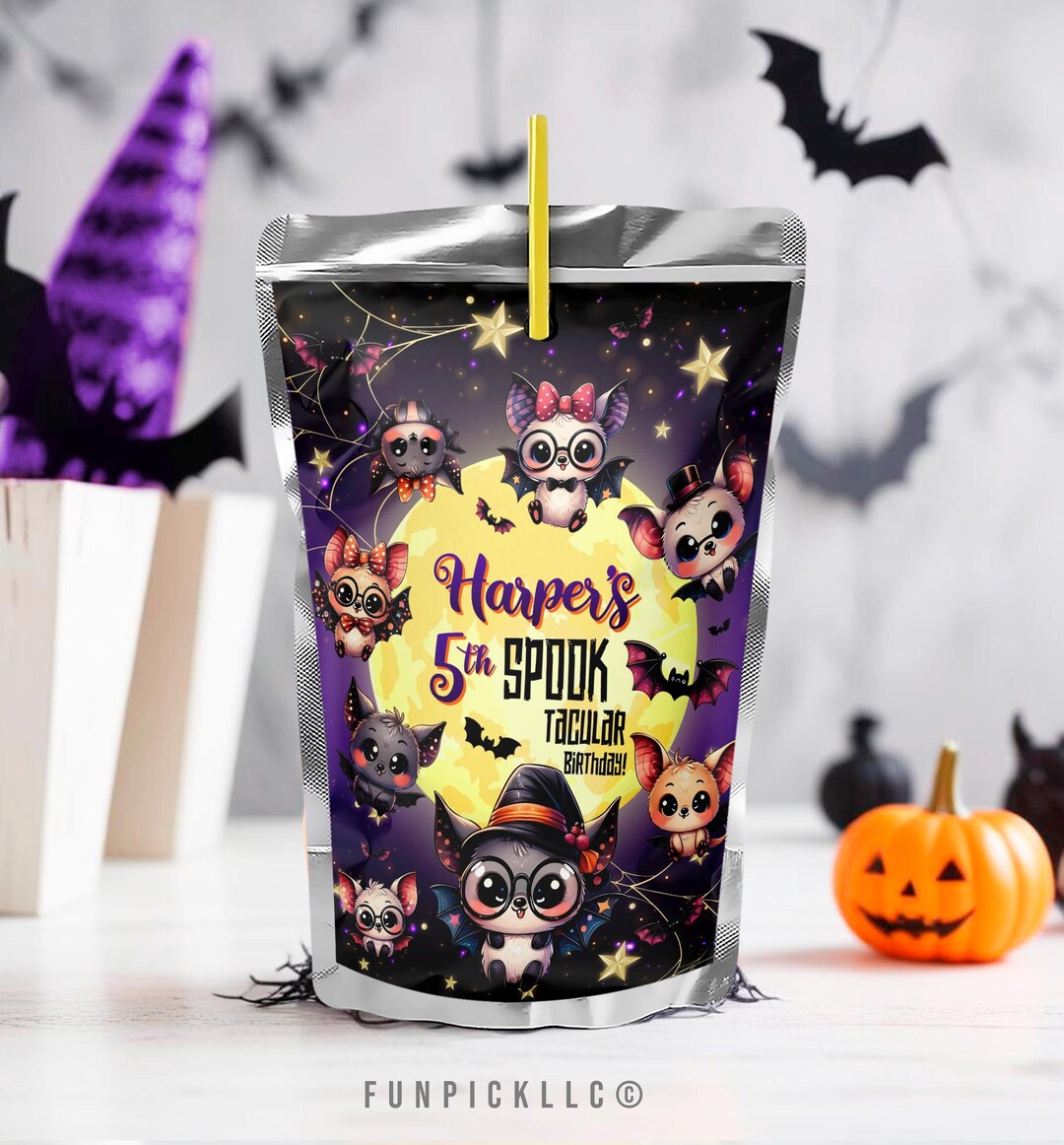 Cute Bats Juice Label for DIY, Halloween Juice Pouch Label, Cute Bats ...