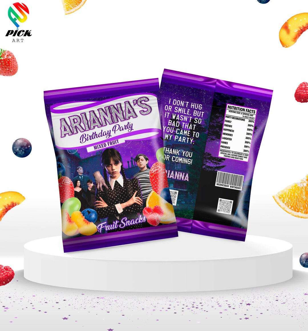 Editable Fruit Snack Wrapper Birthday Candy Wrappers Kids Snack Bag ...