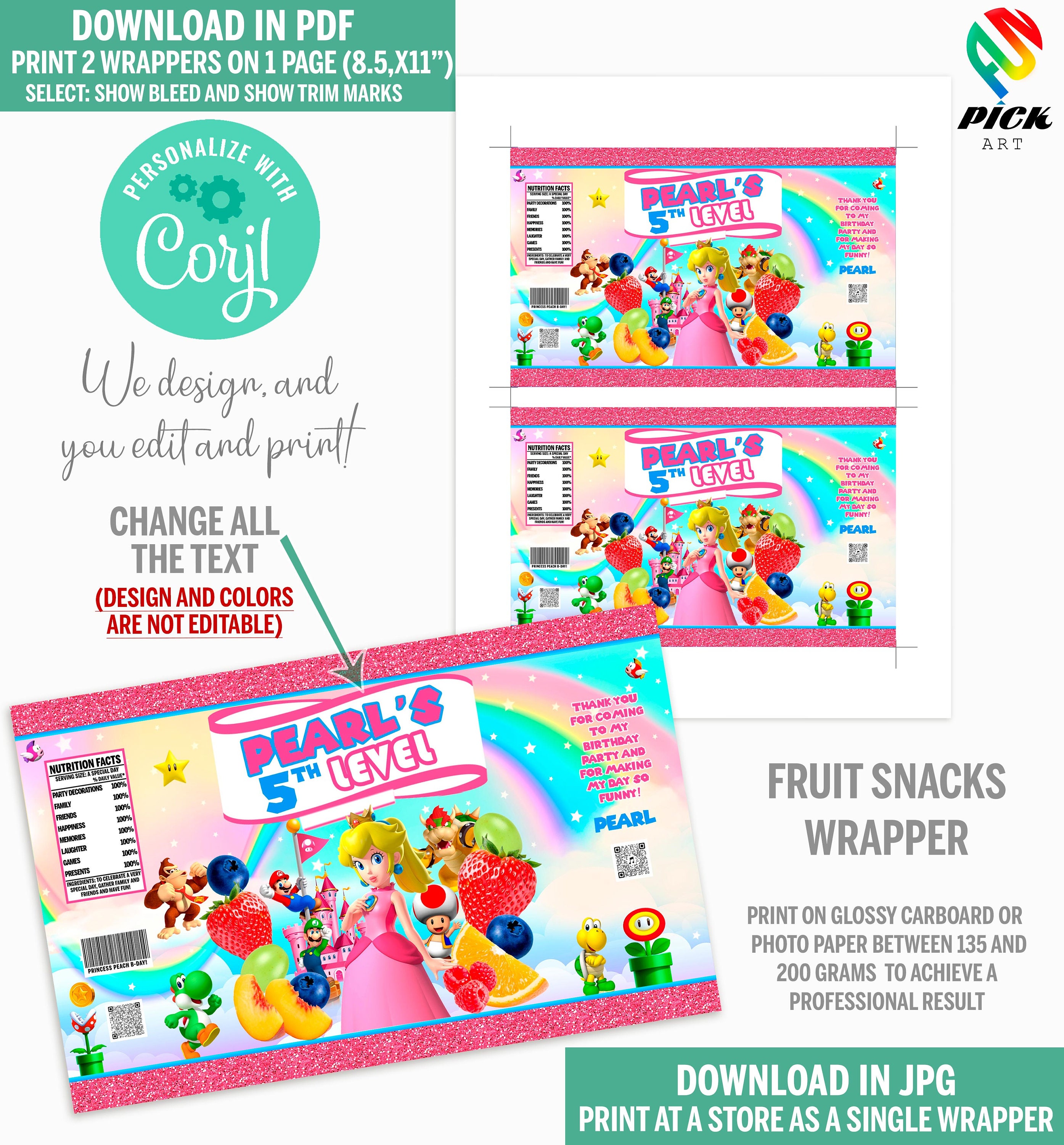 Editable Fruit Snack Wrapper Princess Candy Wrappers Editable Snack Bag
