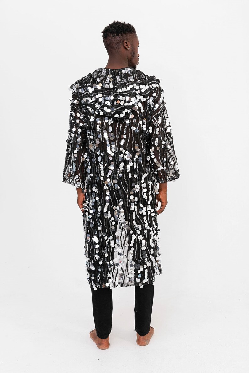 Sequin Kimono Hooded Kimono Sequin Robe Festival Kimono Etsy