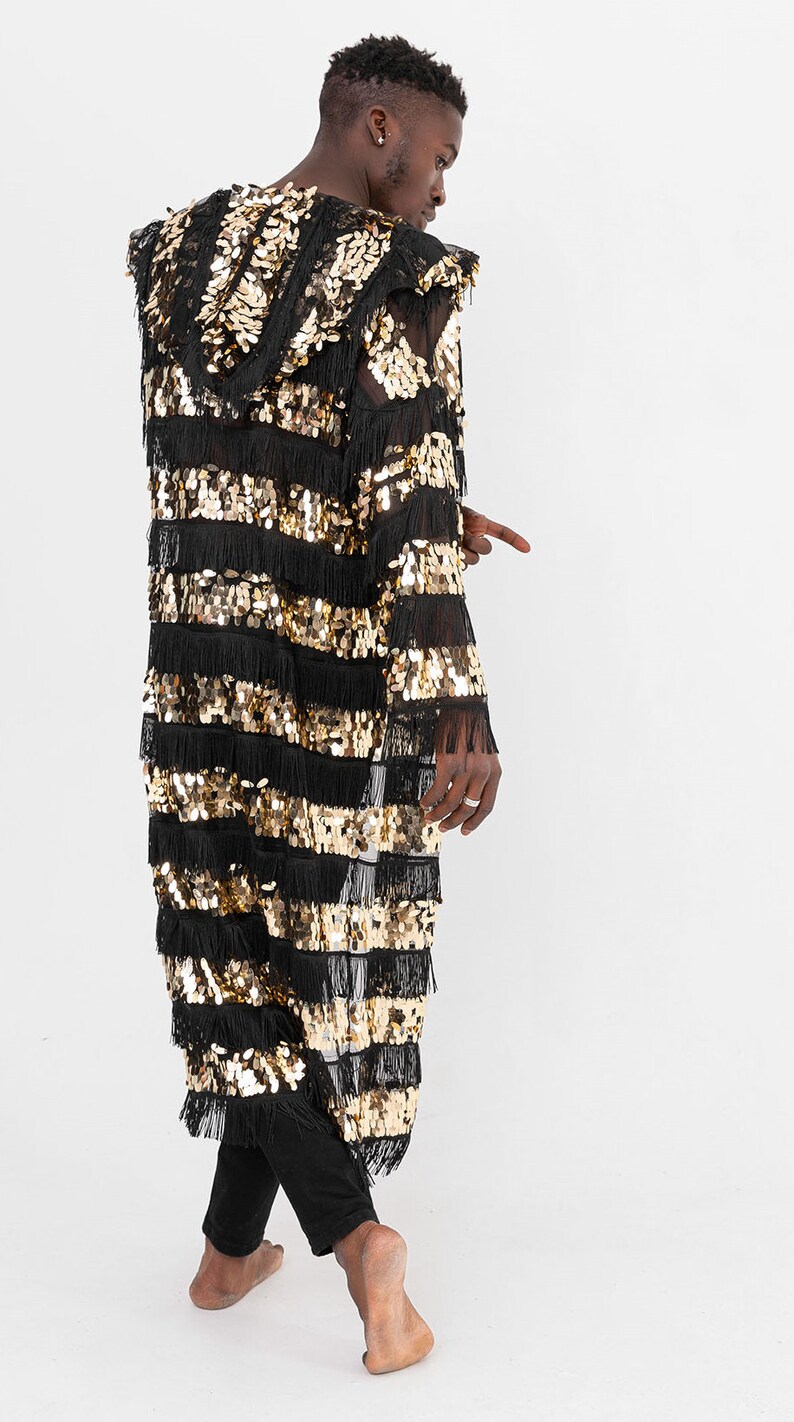 Sequin Kimono Hooded Kimono Sequin Robe Festival Kimono Etsy