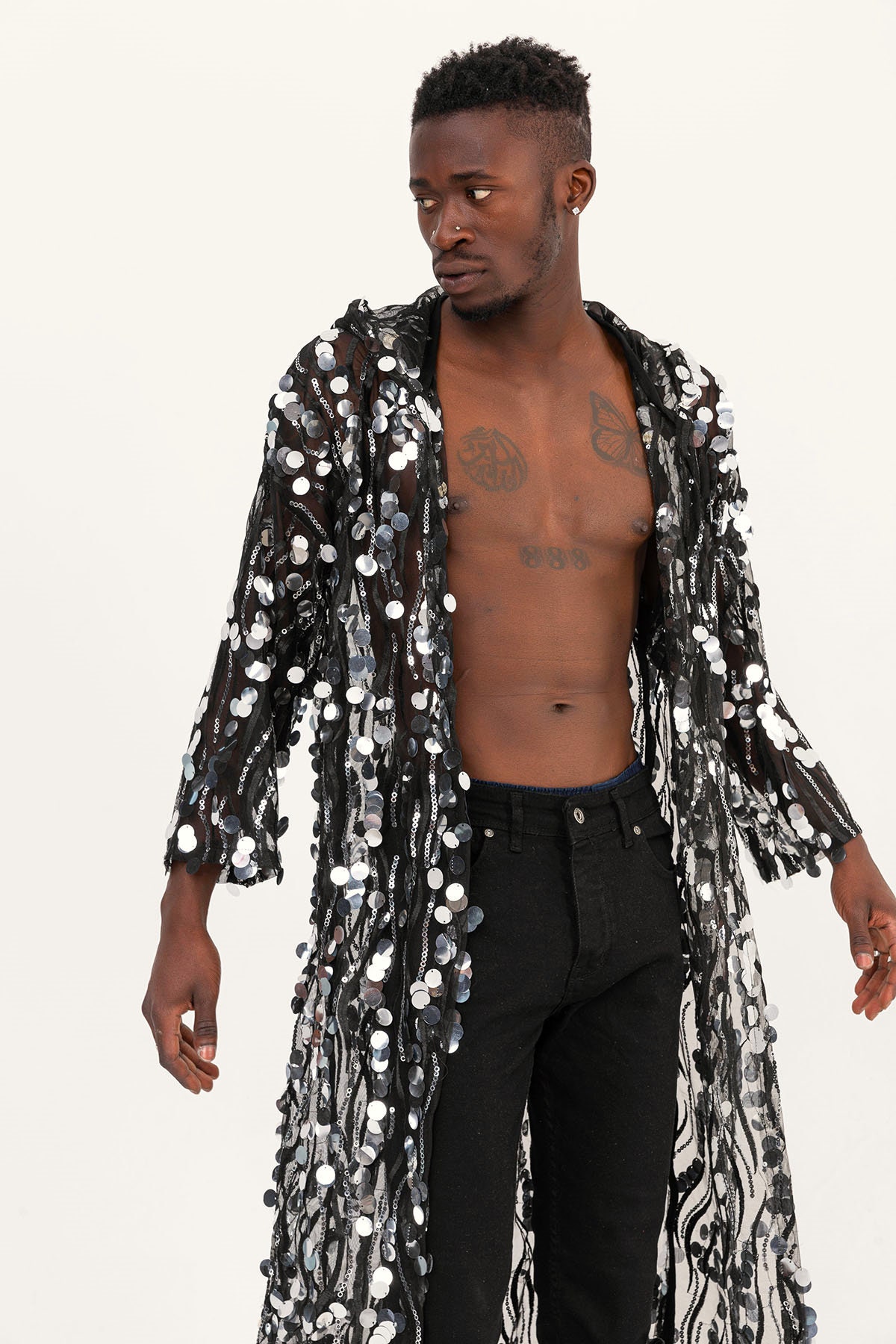 Sequin Kimono Hooded Kimono Sequin Robe Festival Kimono Etsy