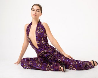 Jumpsuit, Sequin Jumpsuit, Stagewear, Party Outfit, Daisy Jumpsuit, Stage Outfit, Studio 54 Outfit, Dance Costume, Stage Costume, 70s Outfit